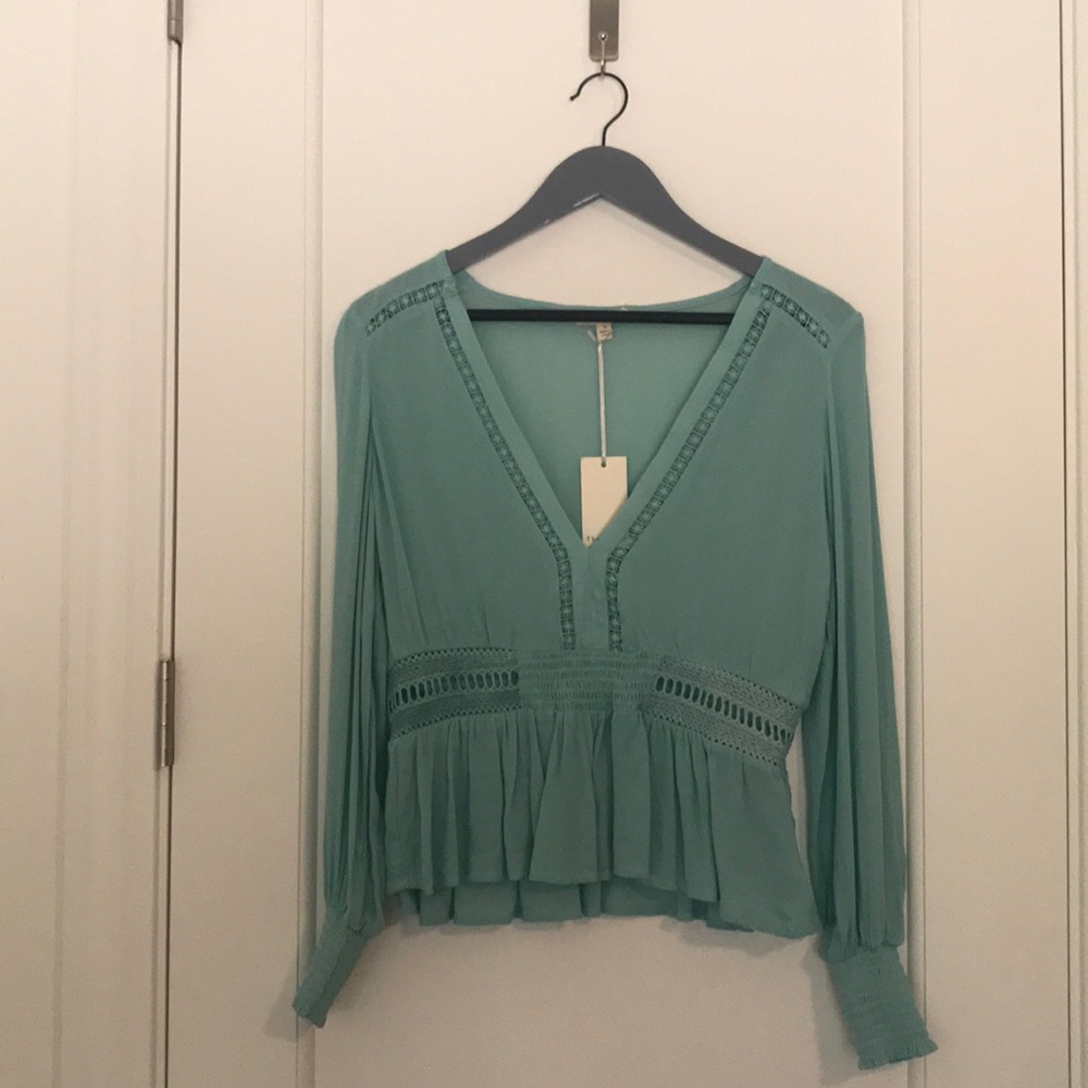 Boho Plunge Neckline Turquoise Top - Picture 8 of 8